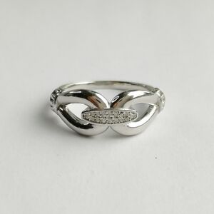 Sterling Silver CZ Double Link Love Ring size 7